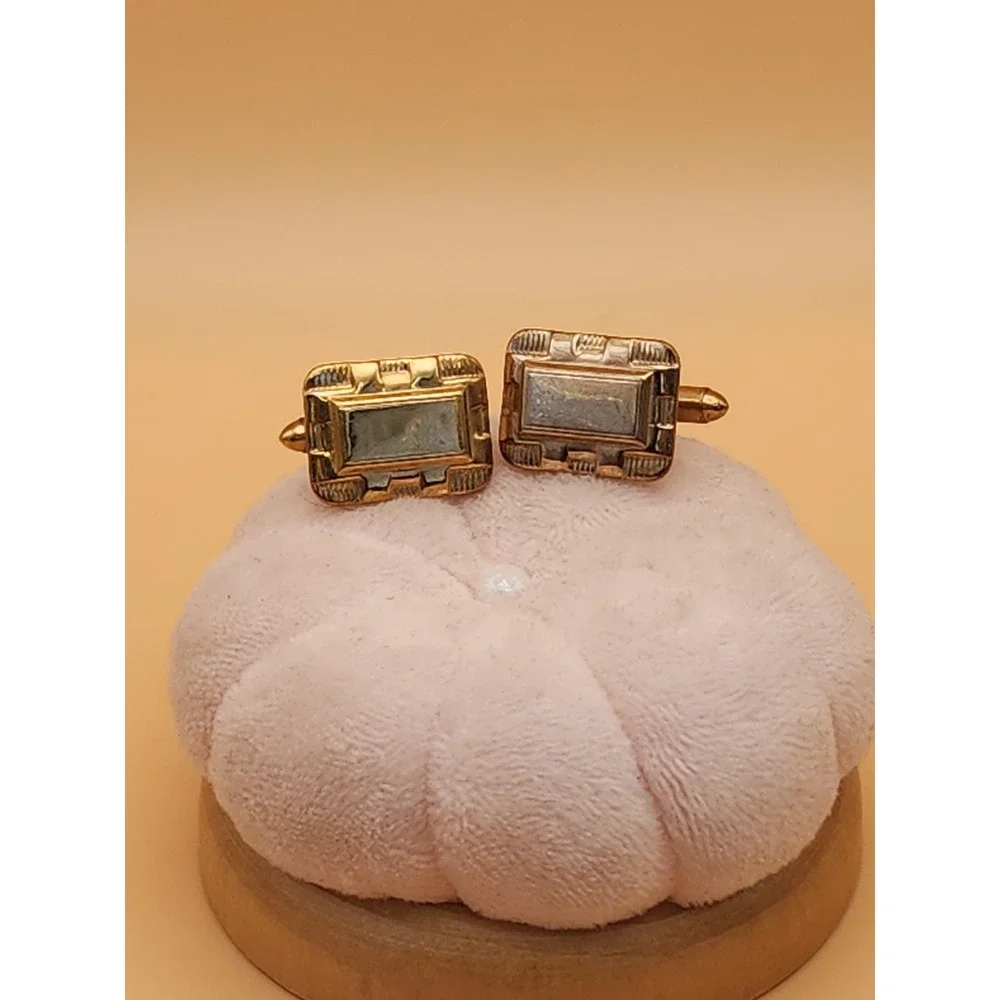 Vintage Art‎ Deco Gold Tone Cufflinks Textured Edge Rectangular FREE $HIPPING!!